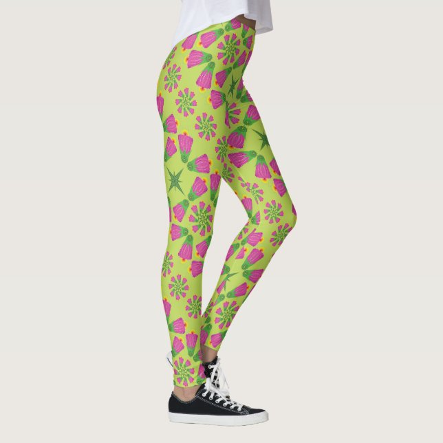 Retro Flower Mandalas Grönt Leggings (Höger)