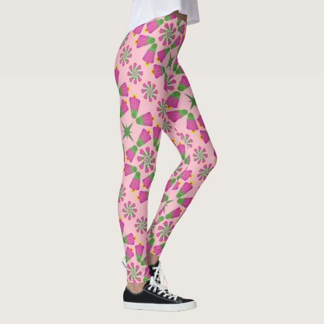 Retro Flower Mandalas Rosa Leggings (Höger)