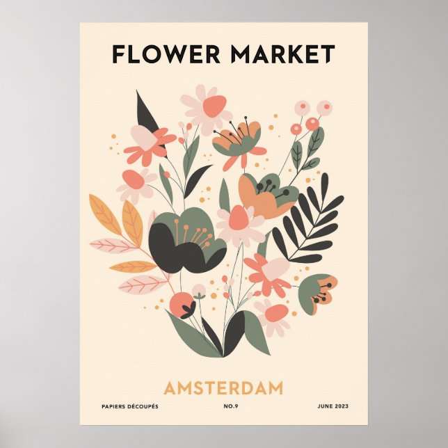 Retro Flower Market Amsterdam Colorful Blommigt Poster (Framsidan)