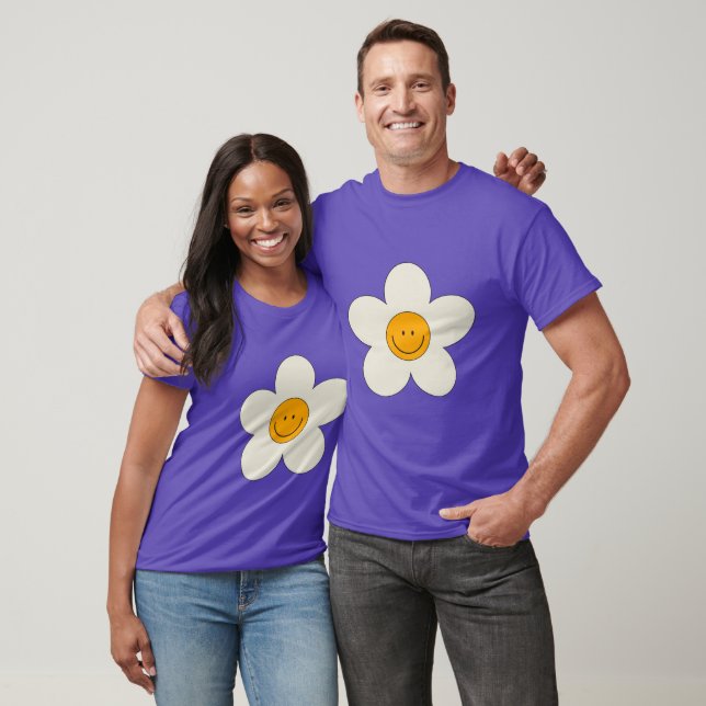 Retro Flower med leende Ansikte T Shirt (Unisex)