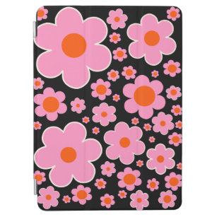 Retro Flower Mönster Black Rosa and Orange iPad Air Skydd