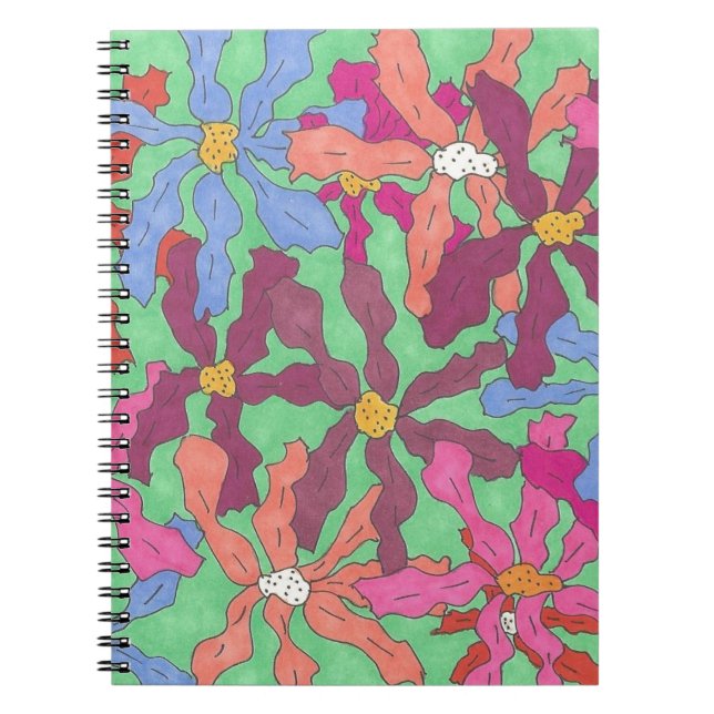 Retro Flower Mönster Boho Design Anteckningsbok (Framsidan)