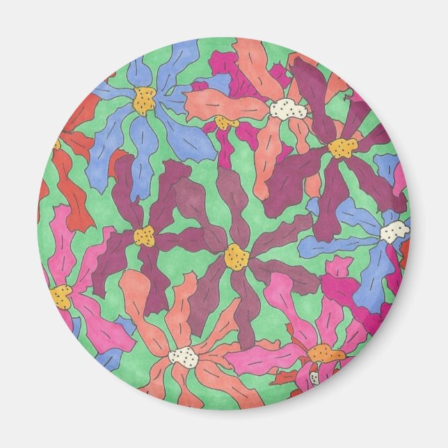 Retro Flower Mönster Boho Design Magnet (Framsidan)