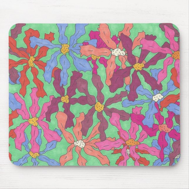 Retro Flower Mönster Boho Design Musmatta (Framsidan)