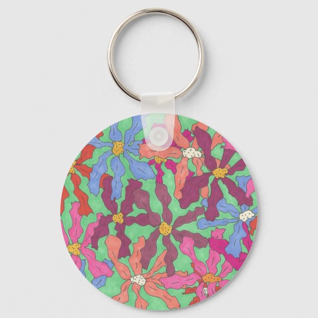 Retro Flower Mönster Boho Design Nyckelring (Framsida)