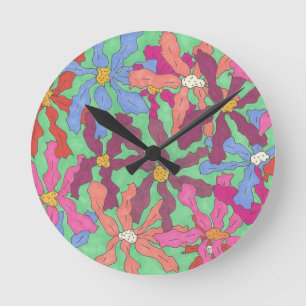 Retro Flower Mönster Boho Design Rund Klocka