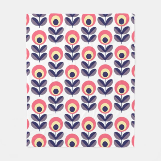 Retro Flower Mönster Fleecefilt (Framsidan)
