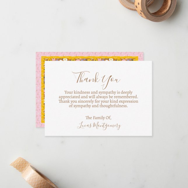 Retro Flower Mönster Funeral Tack, sympati Anteckningskort (Fram/Back In Situ)