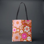 Retro Flower Mönster i Orange Peach Rosa Blommigt Tygkasse<br><div class="desc">Färgfulla retroblommor: blommigt konst - varma toner - brinnande bakgrund och persika,  rosa,  orange,  vitt och gula blommor.</div>