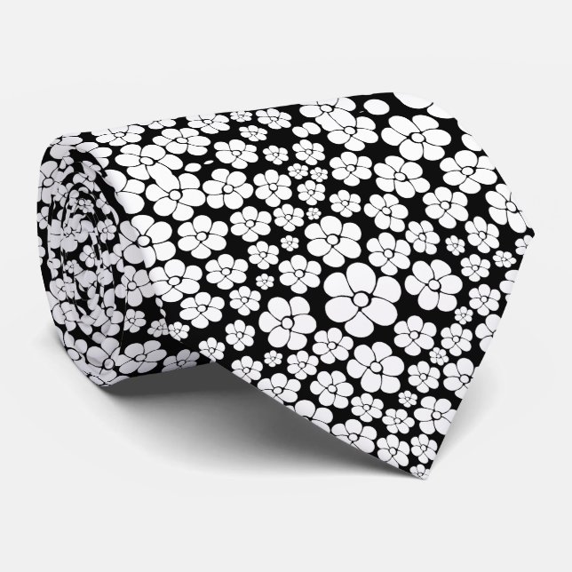 Retro Flower Mönster in White on Black Slips (Rullad)