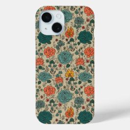 Retro Flower Mönster iPhone 15 Fodral