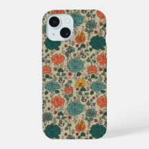 Retro Flower Mönster iPhone 15 Fodral
