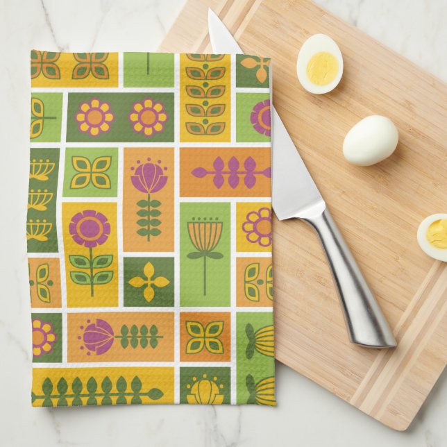 Retro Flower Mönster Kitchen Towel Kökshandduk (Vikt i Fjärdedel)