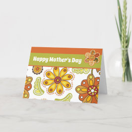 Retro Flower Orange Grönt Lycklig Mors dag Kort