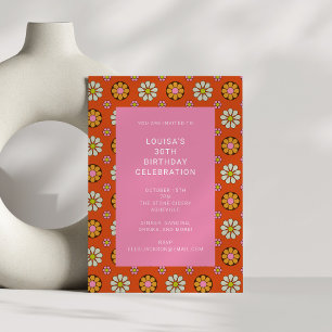 Retro Flower Orange Rosa 30års födelsedag Party Inbjudningar
