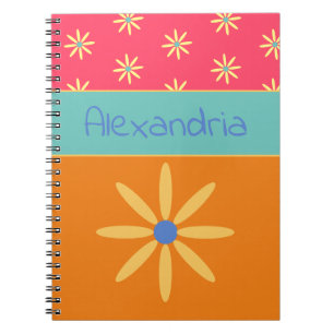 Retro Flower Personlig Namn Anteckningsbok