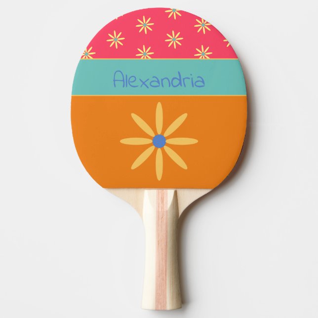 Retro Flower Personlig Namn Pingisracket (Framsidan)