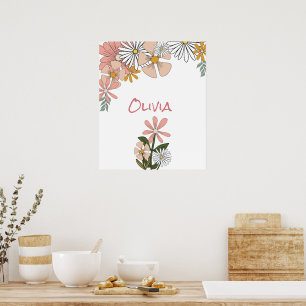 Retro Flower Poster för flickrum