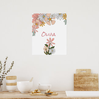 Retro Flower Poster för flickrum