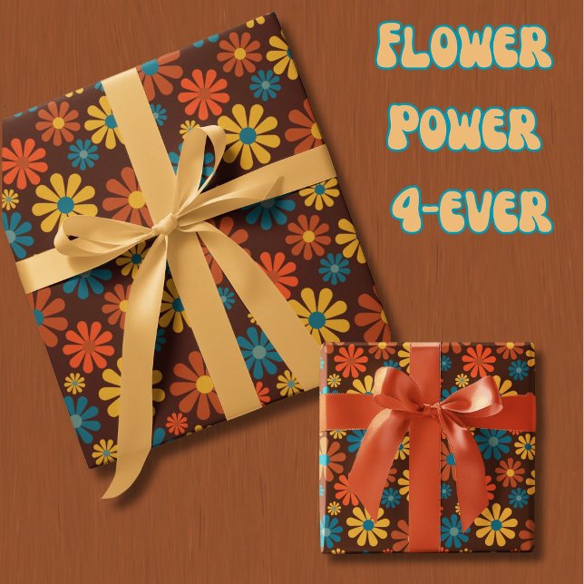 Retro Flower Power 1960's Presentpapper (1960's flower power in those iconic retro colors. Way to wrap. )