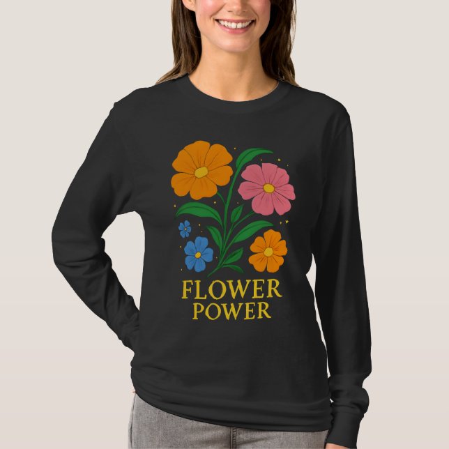 Retro "Flower Power"-Blommigtens utformning T Shirt (Framsida)