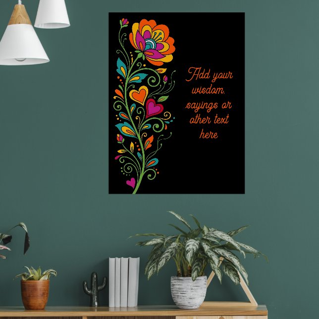 Retro Flower Power Rankor Kant 19 + din text Poster (Vardagsrum 1)