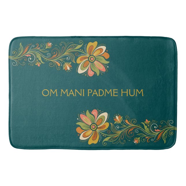 Retro Flower Power Rankor Kant 1 + din text Badrumsmatta (Framsidan)