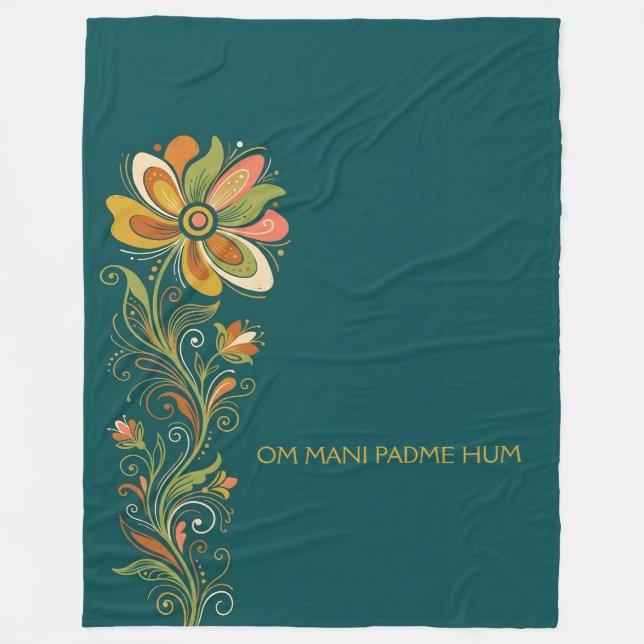 Retro Flower Power Rankor Kant 1 + din text Fleecefilt (Framsidan)