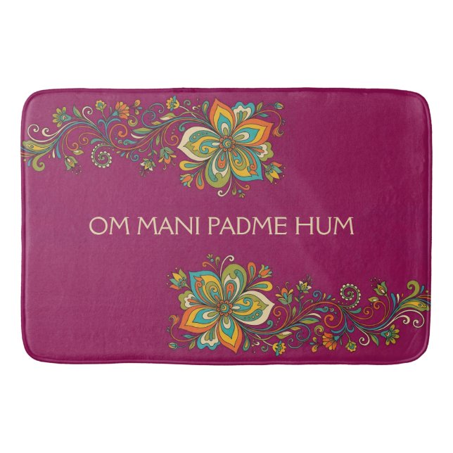 Retro Flower Power Rankor Kant 2 + din text Badrumsmatta (Framsidan)