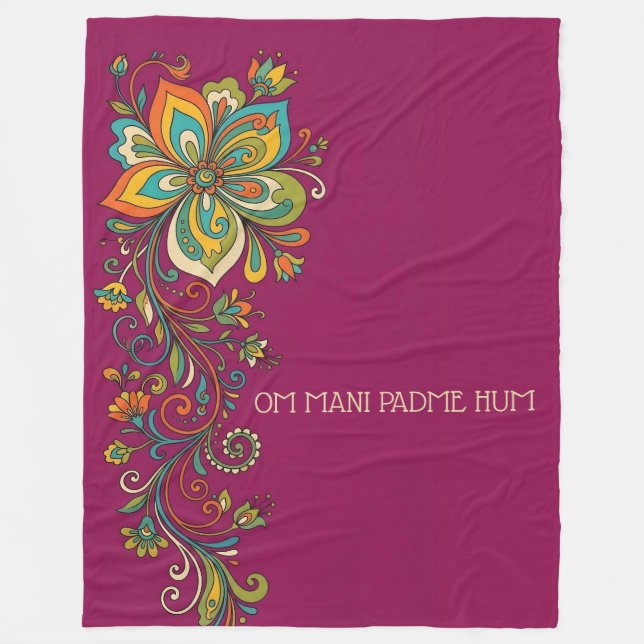 Retro Flower Power Rankor Kant 2 + din text Fleecefilt (Framsidan)