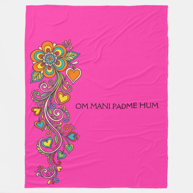 Retro Flower Power Rankor Kantlinje 18 + din text Fleecefilt (Framsidan)