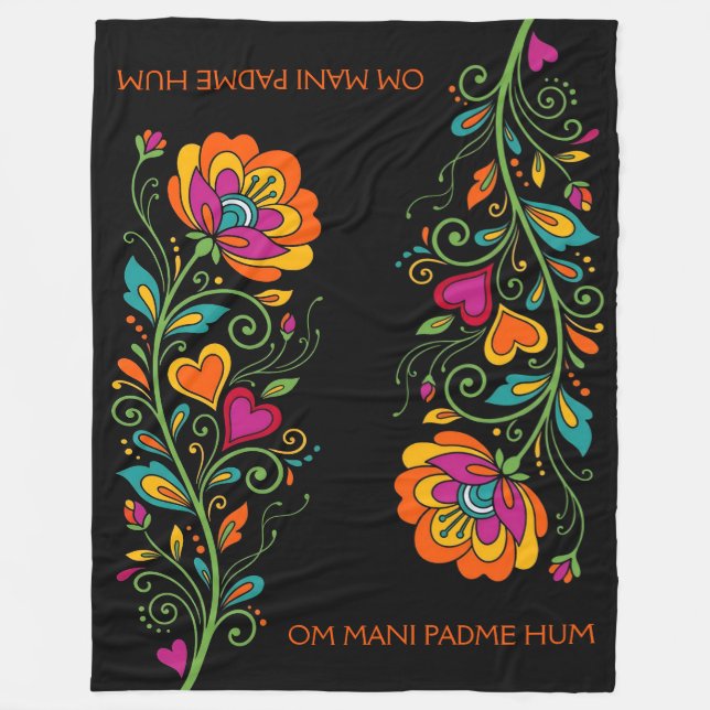 Retro Flower Power Rankor Kantlinje 19 + din text Fleecefilt (Framsidan)