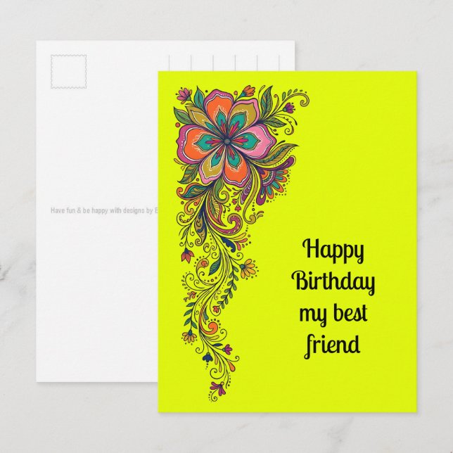 Retro Flower Power Rankor Kantlinje 6 + din text Vykort (Fram/baksida)