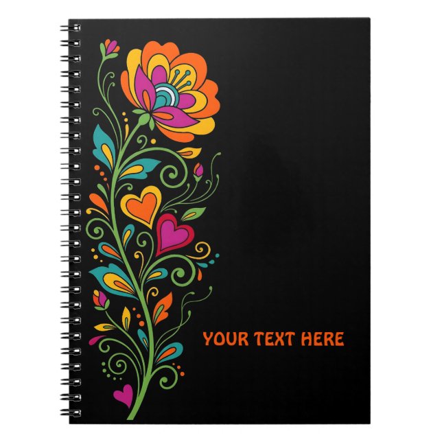 Retro Flower Power Tentakler Kant 19 + din text Anteckningsbok (Framsidan)