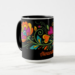 Retro Flower Power Tentakler Kant 19 + din text Mugg