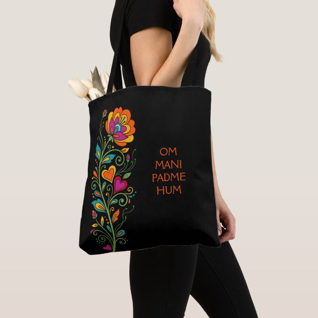 Retro Flower Power Tentakler Kant 19 + din text Tygkasse (Närbild)