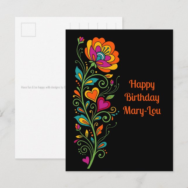 Retro Flower Power Tentakler Kant 19 + din text Vykort (Fram/baksida)