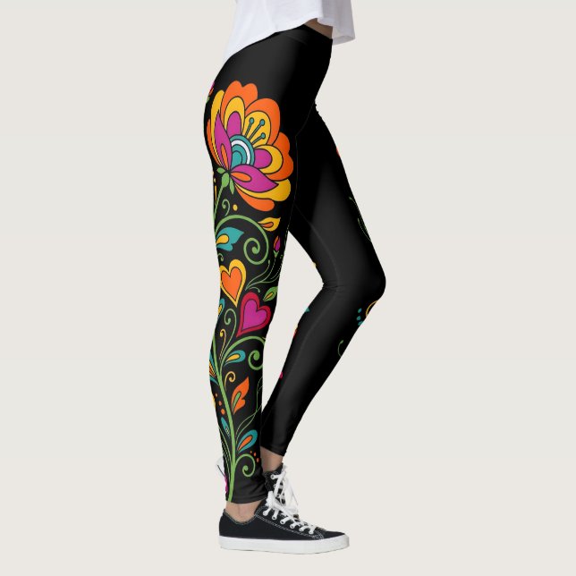 Retro Flower Power Tentakler Kant 19 Leggings (Höger)