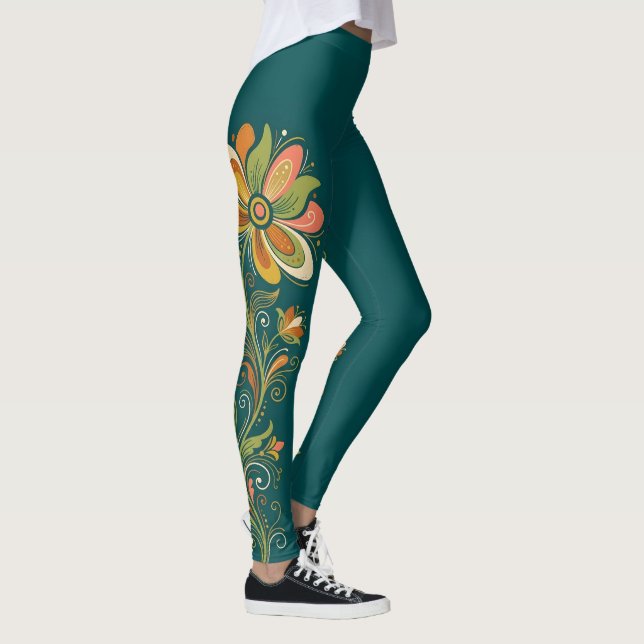 Retro Flower Power Tentakler Kant 1 Leggings (Höger)