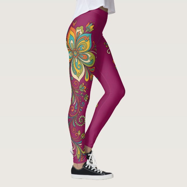 Retro Flower Power Tentakler Kant 2 Leggings (Höger)