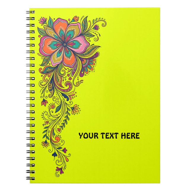 Retro Flower Power Tentakler Kant 6 + din text Anteckningsbok (Framsidan)
