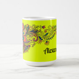 Retro Flower Power Tentakler Kant 6 + din text Kaffemugg