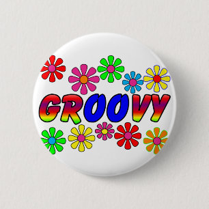 Retro flower powergåvor för Groovy 70-tal Knapp
