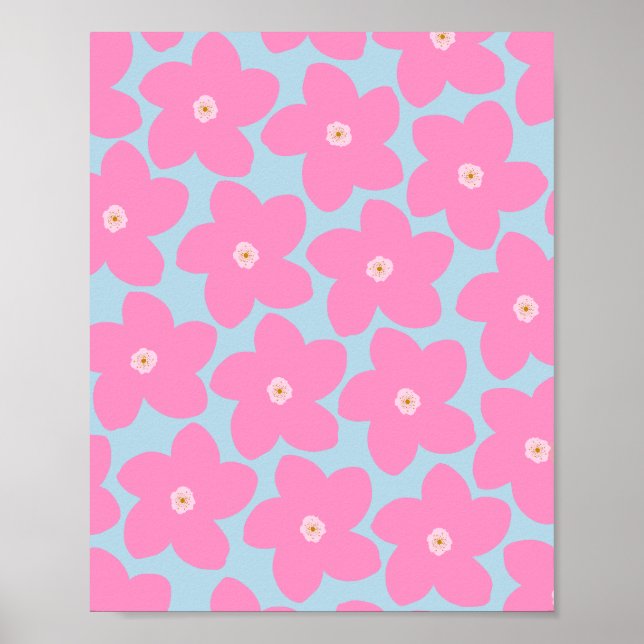 Retro Flower Rosa och Blue Poster (Framsidan)