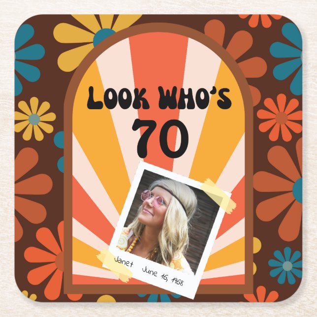 Retro Flower Sunrise Photo Birthday Papper Underlä Underlägg Papper Kvadrat (Framsidan)