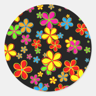 Retro Flower Tapet Runt Klistermärke