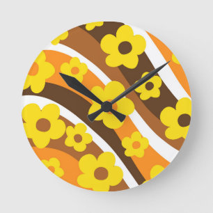 Retro Flower Wave #1 #retro #decor #art Rund Klocka