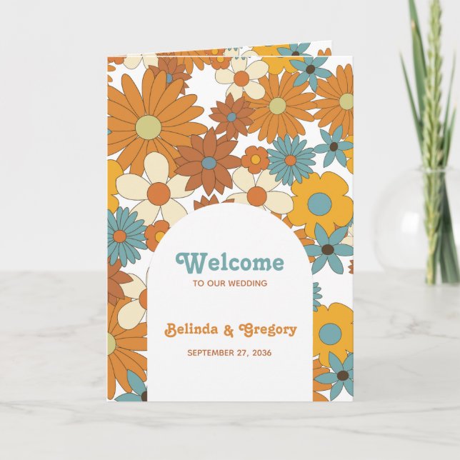 Retro Flowers 60:s 70:e serviceorder från Bröllop Program (Framsida)