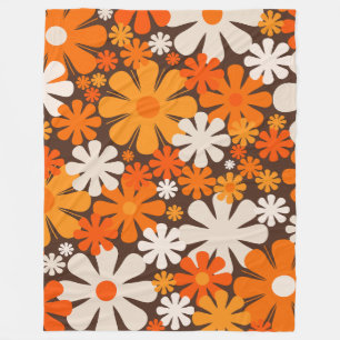 Retro Flowers 60-talets 70-sekunders Blommönster B Fleecefilt