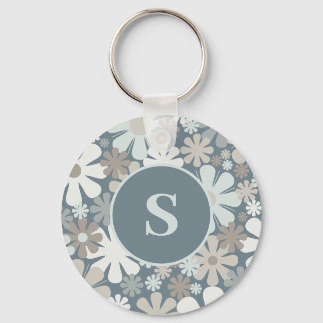 Retro Flowers 60s 70s Aesthetic Blommigt Initial Nyckelring (Framsida)